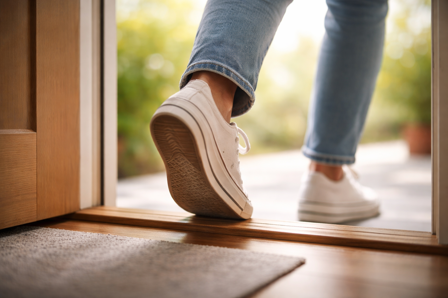 Eerste stap over een drempel als symbool voor verandering